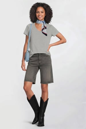 T-shirt met V-hals grijs melange