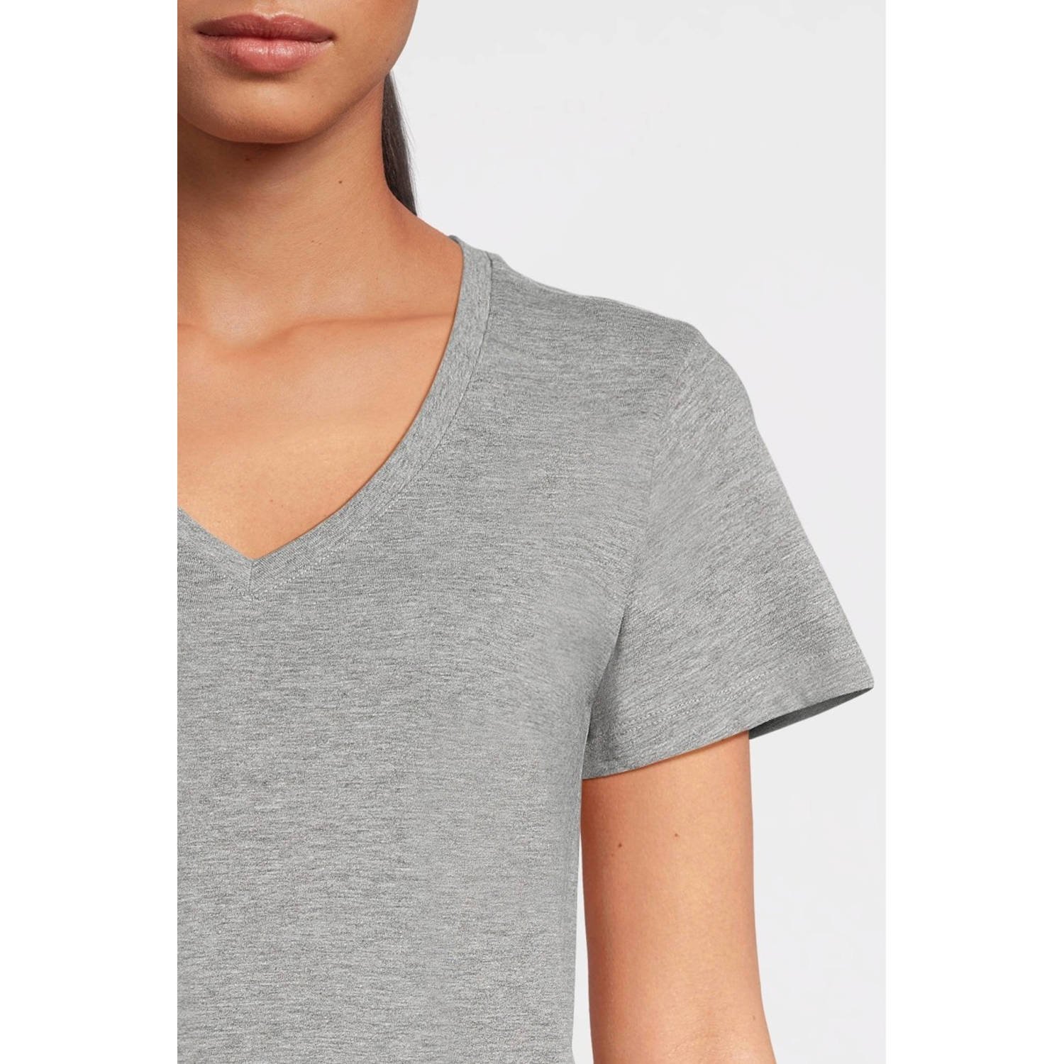 anytime T-shirt met V-hals grijs melange