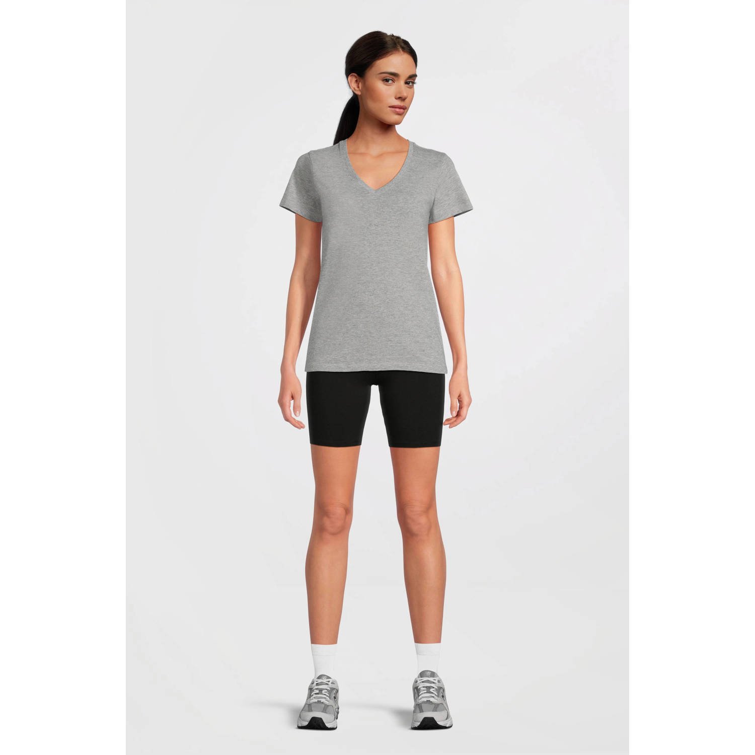 anytime T-shirt met V-hals grijs melange