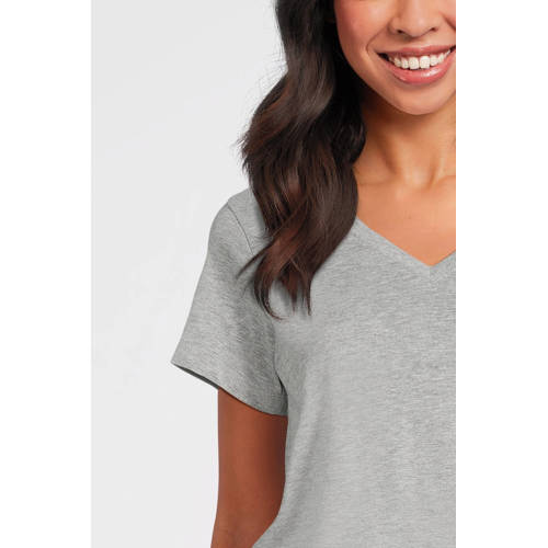 anytime T-shirt met V-hals grijs melange afbeelding