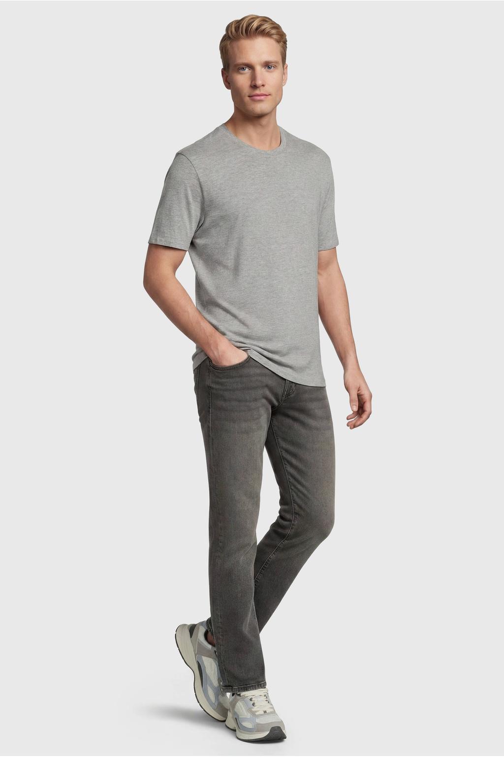 Grijs melange heren Anytime regular T-shirt melange van katoen met korte mouwen en ronde hals