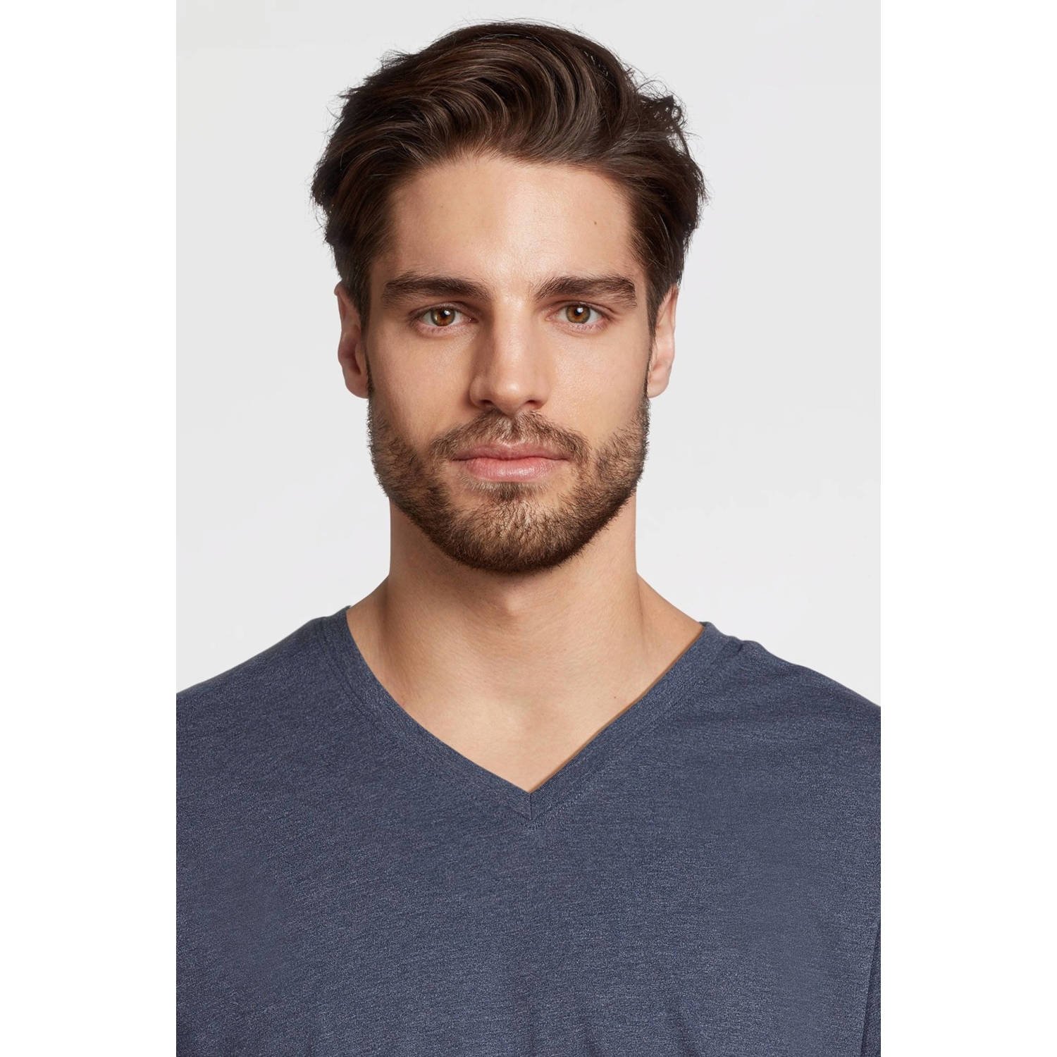 anytime T-shirt met V-hals donkerblauw melange
