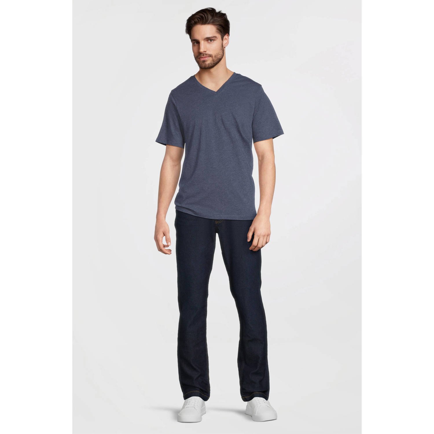 anytime T-shirt met V-hals donkerblauw melange
