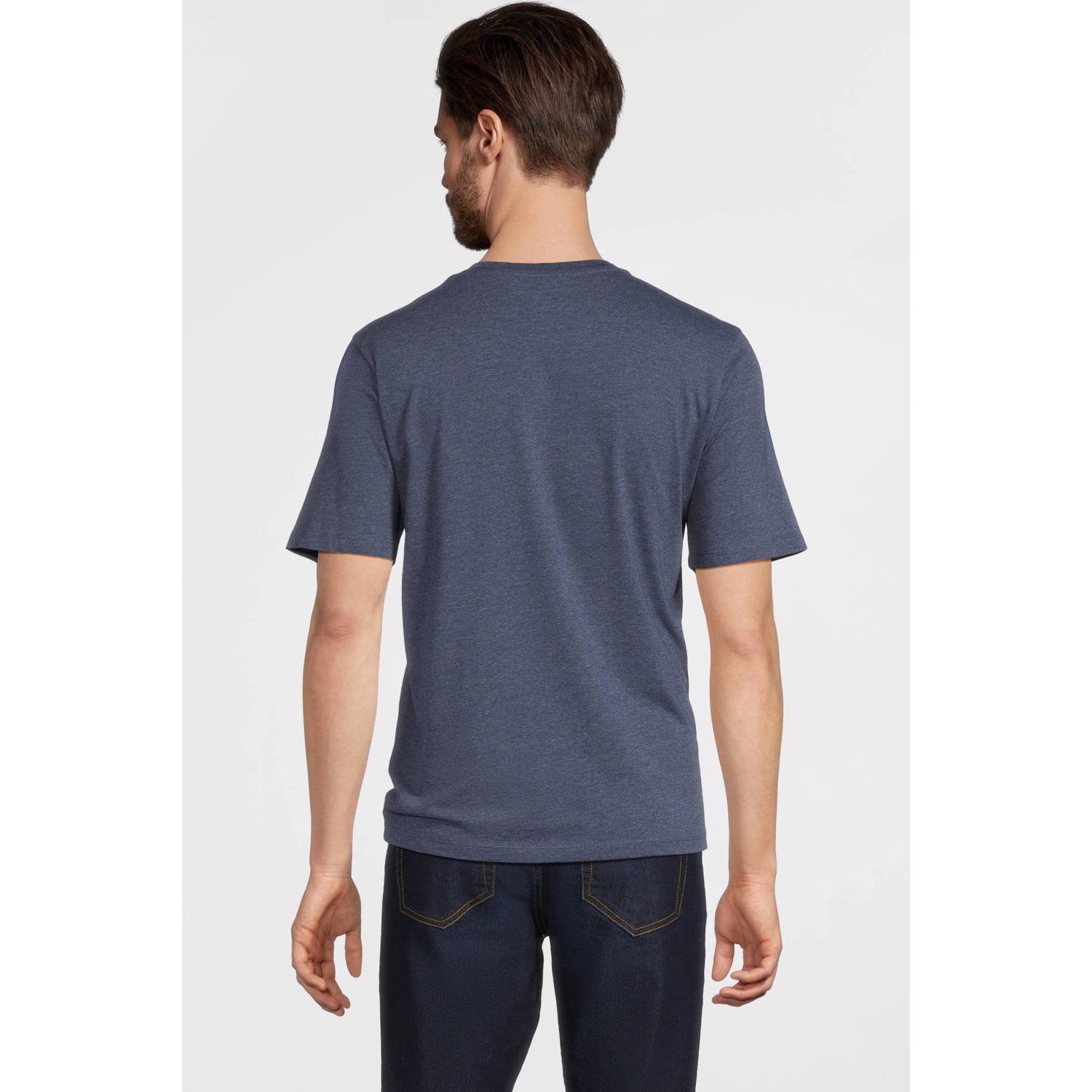 anytime T-shirt met V-hals donkerblauw melange