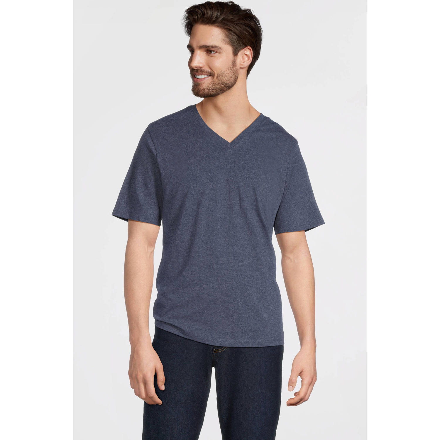 Anytime T-shirt met V-hals donkerblauw melange