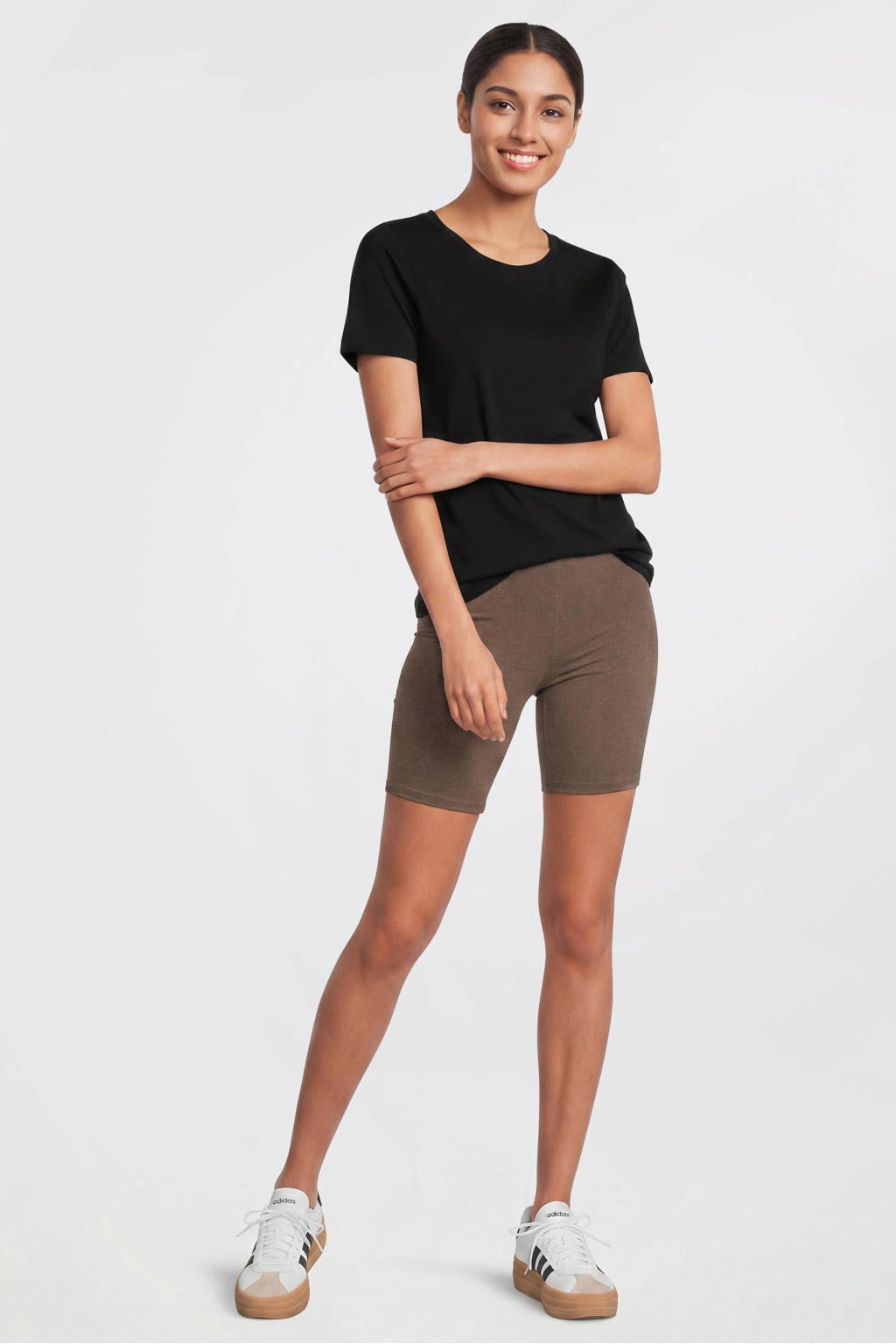 Bruine dames Anytime cycling short van katoen met skinny fit, regular waist, elastische tailleband en effen
