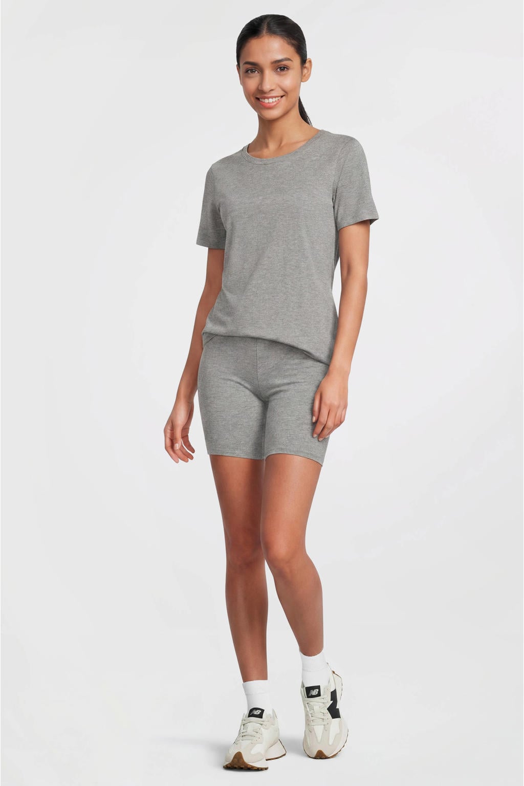 Grijs melange dames Anytime cycling short melange van katoen met skinny fit, regular waist en effen