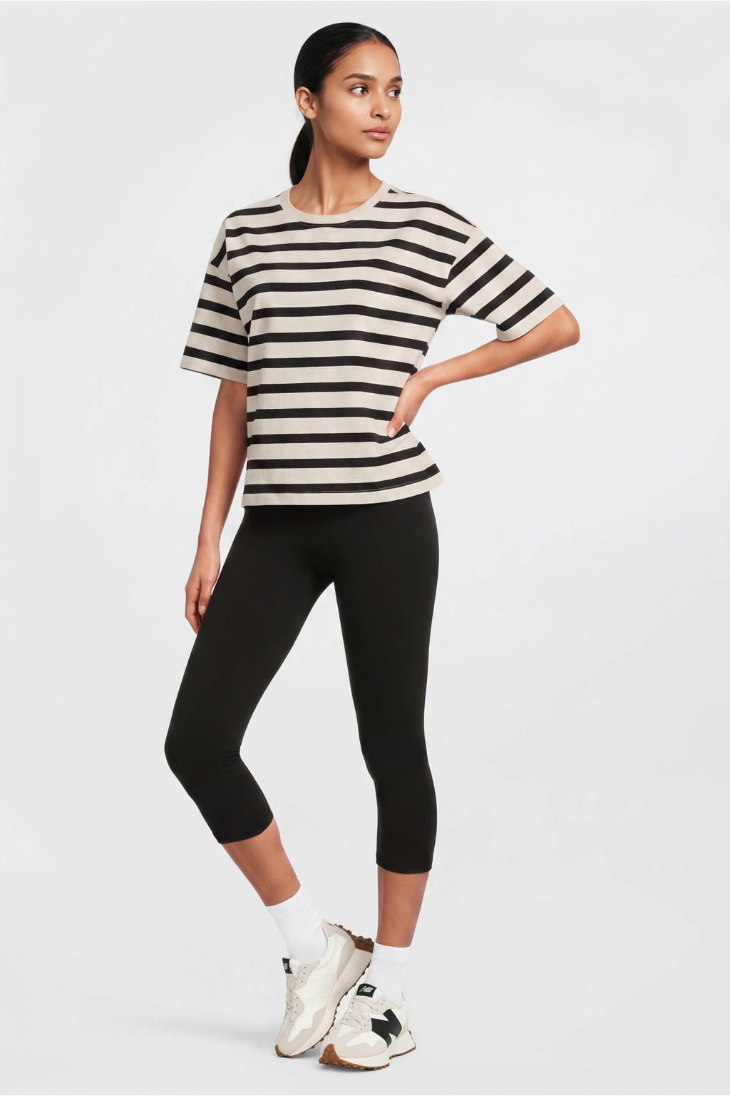Zwarte dames Anytime capri legging van katoen met skinny fit, regular waist, elastische tailleband en effen