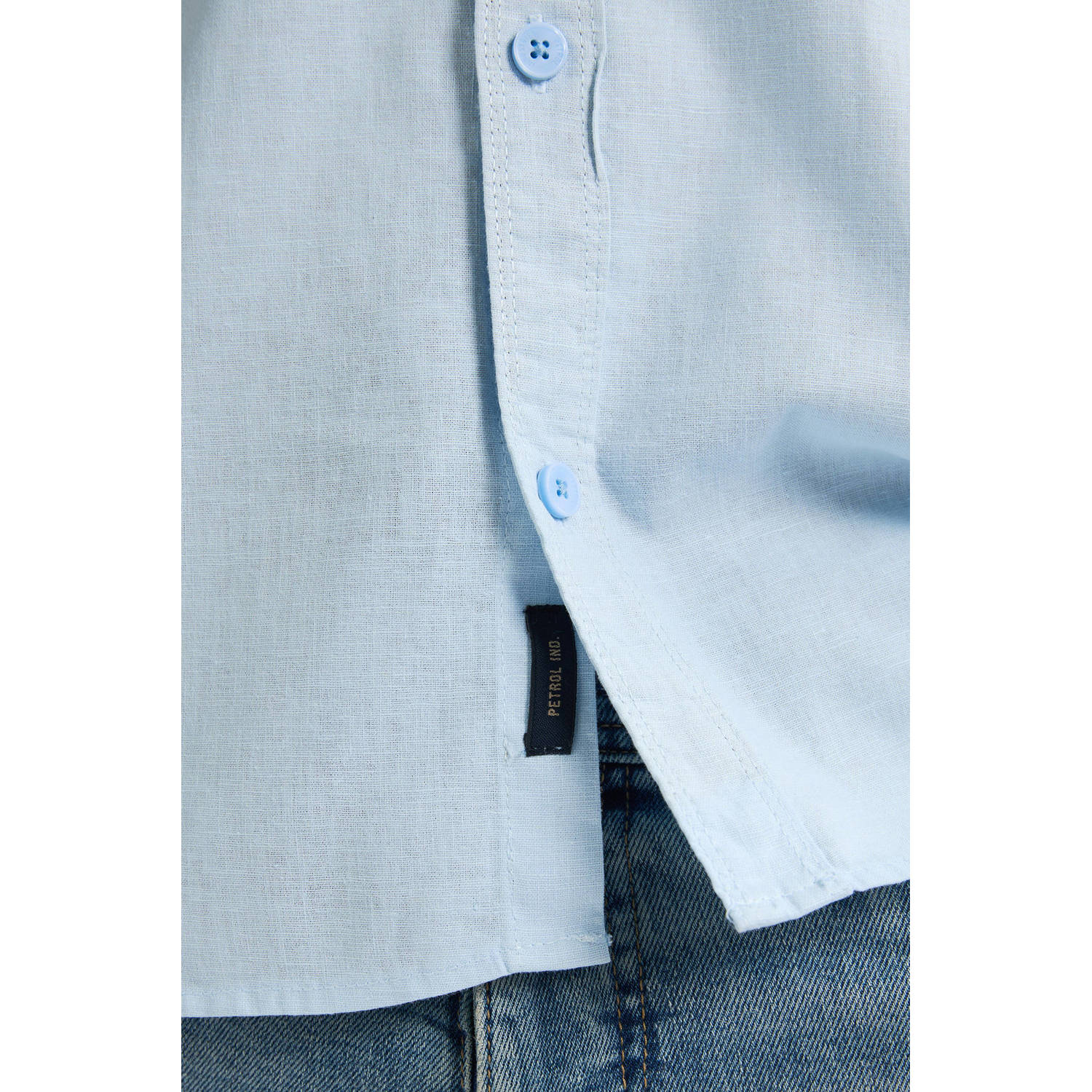 Petrol Industries linnen casual overhemd blauw