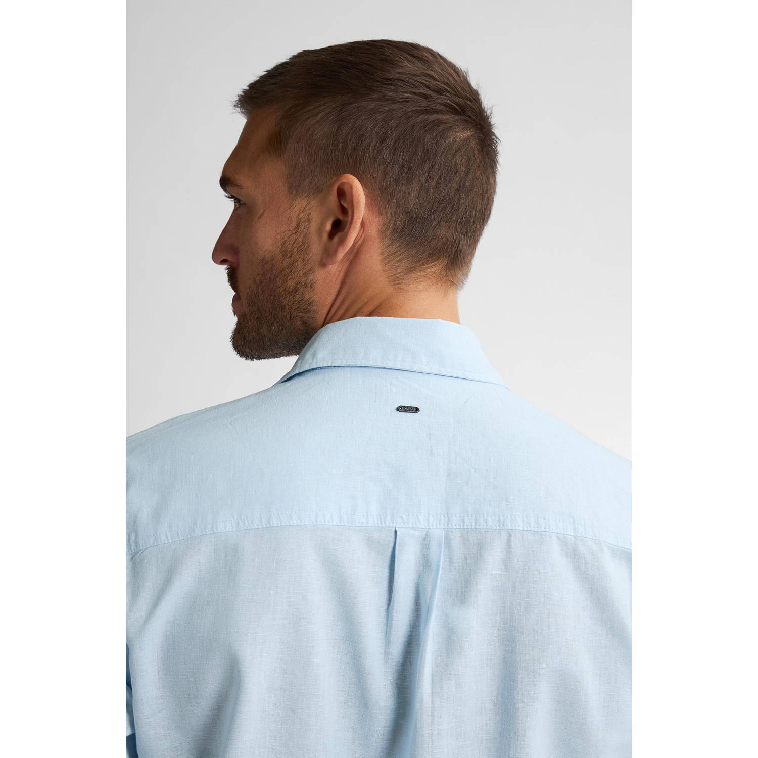 Petrol Industries linnen casual overhemd blauw