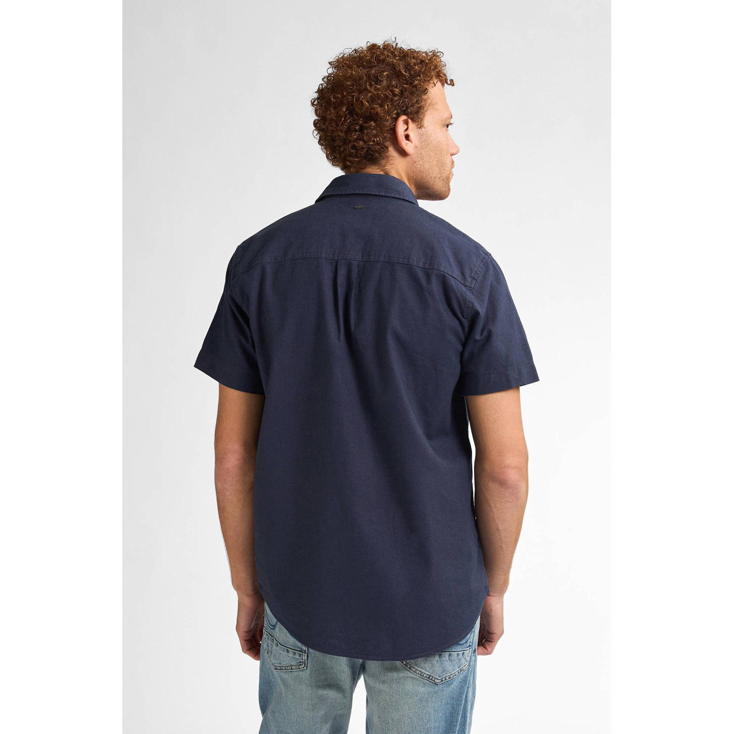 Petrol Industries linnen casual overhemd blauw