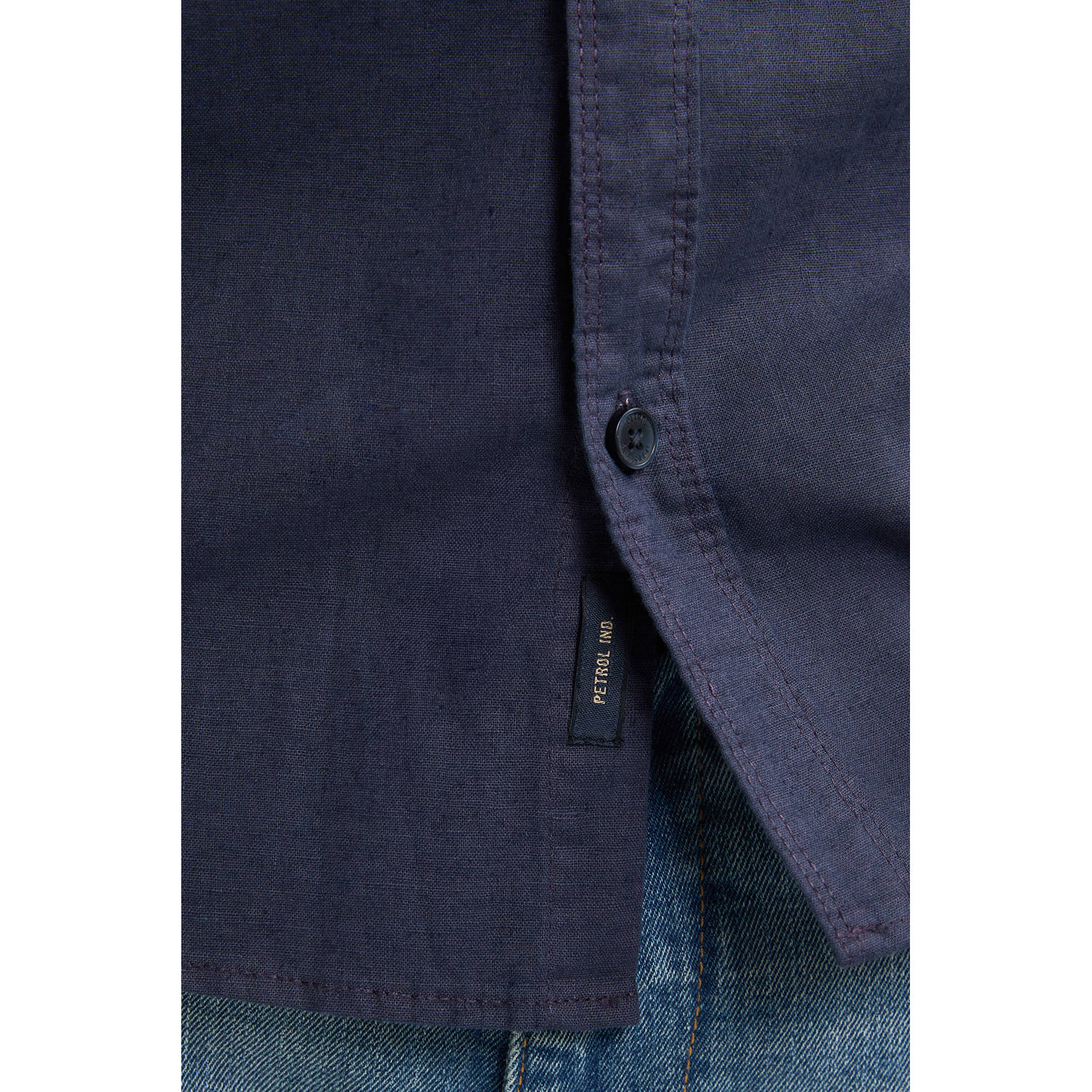 Petrol Industries linnen casual overhemd blauw