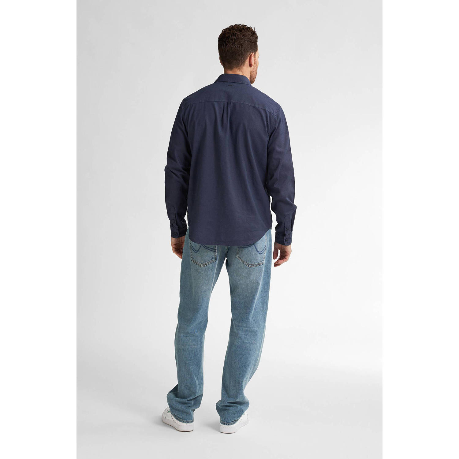 Petrol Industries linnen casual overhemd blauw