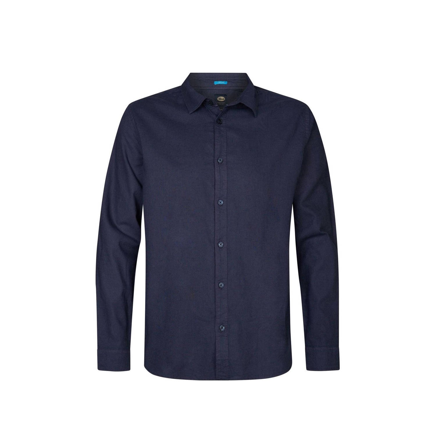 Petrol Industries linnen casual overhemd blauw
