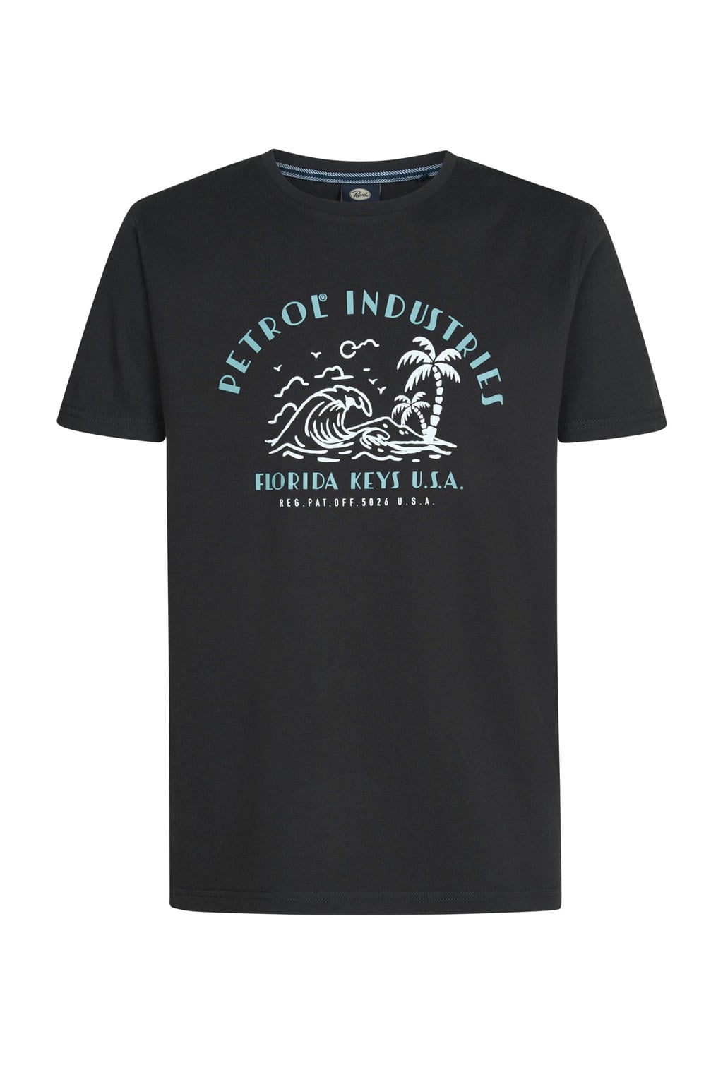 Antraciete heren Petrol Industries T-shirt van katoen met printopdruk, korte mouwen en ronde hals