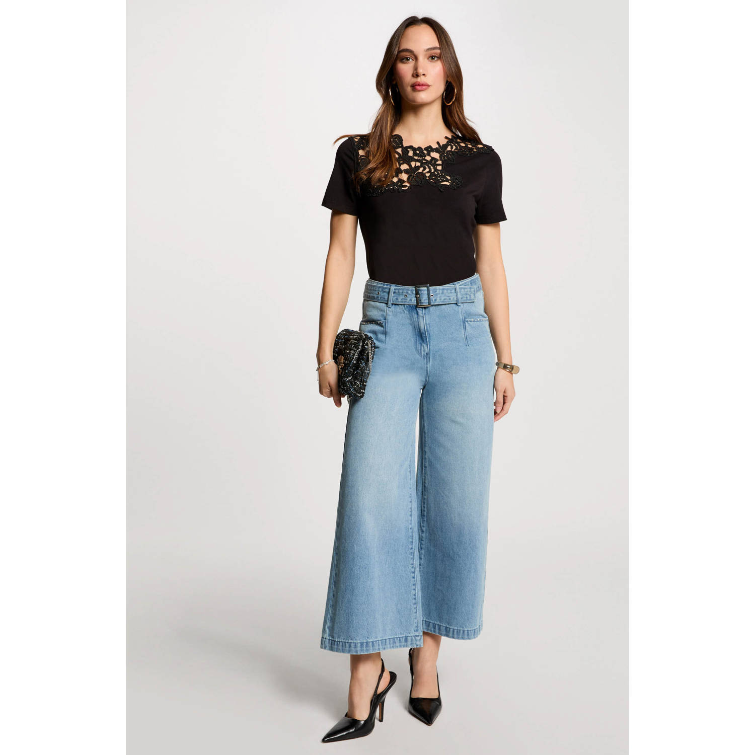 Morgan high waist cropped jeans light blue denim