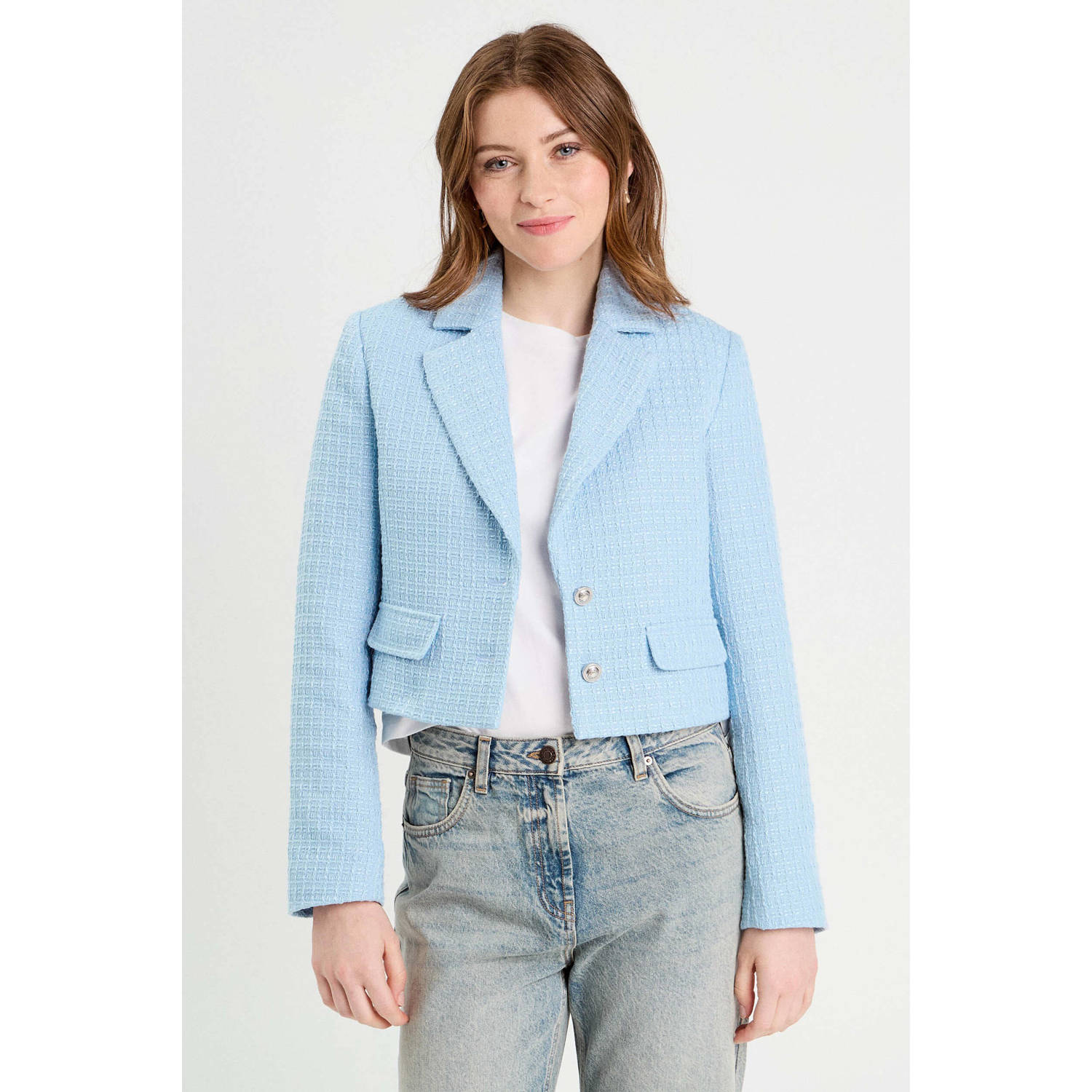 Cache cropped blazer lichtblauw