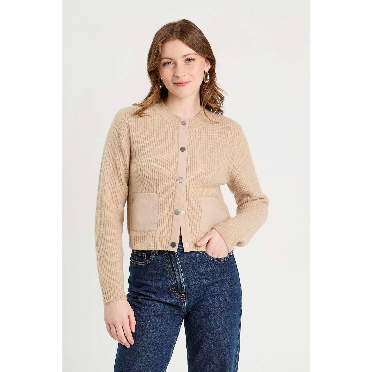 Cache vest camel rib gebreid