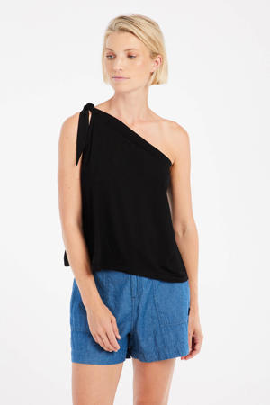 one shoulder top zwart