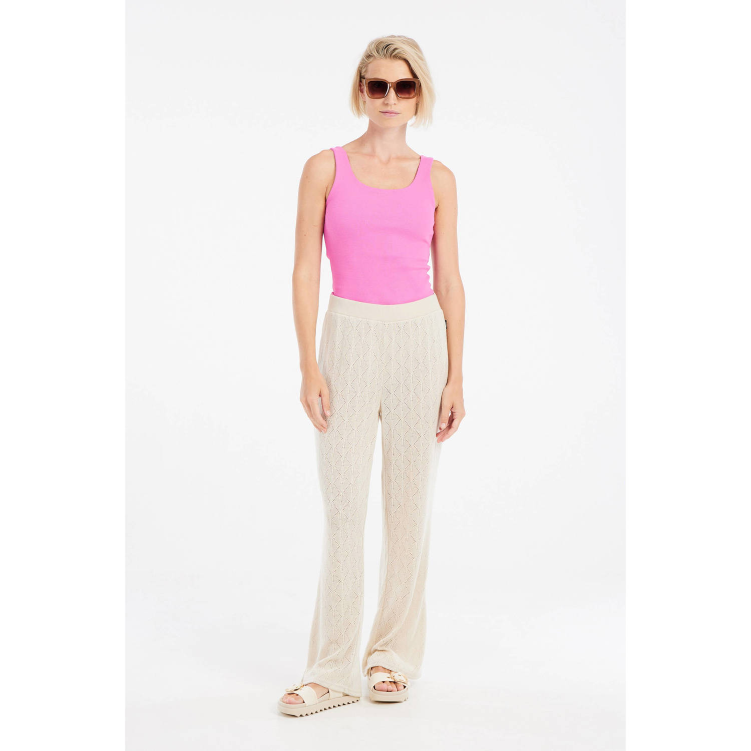 Protest wide leg regular waist broek ecru gebreid