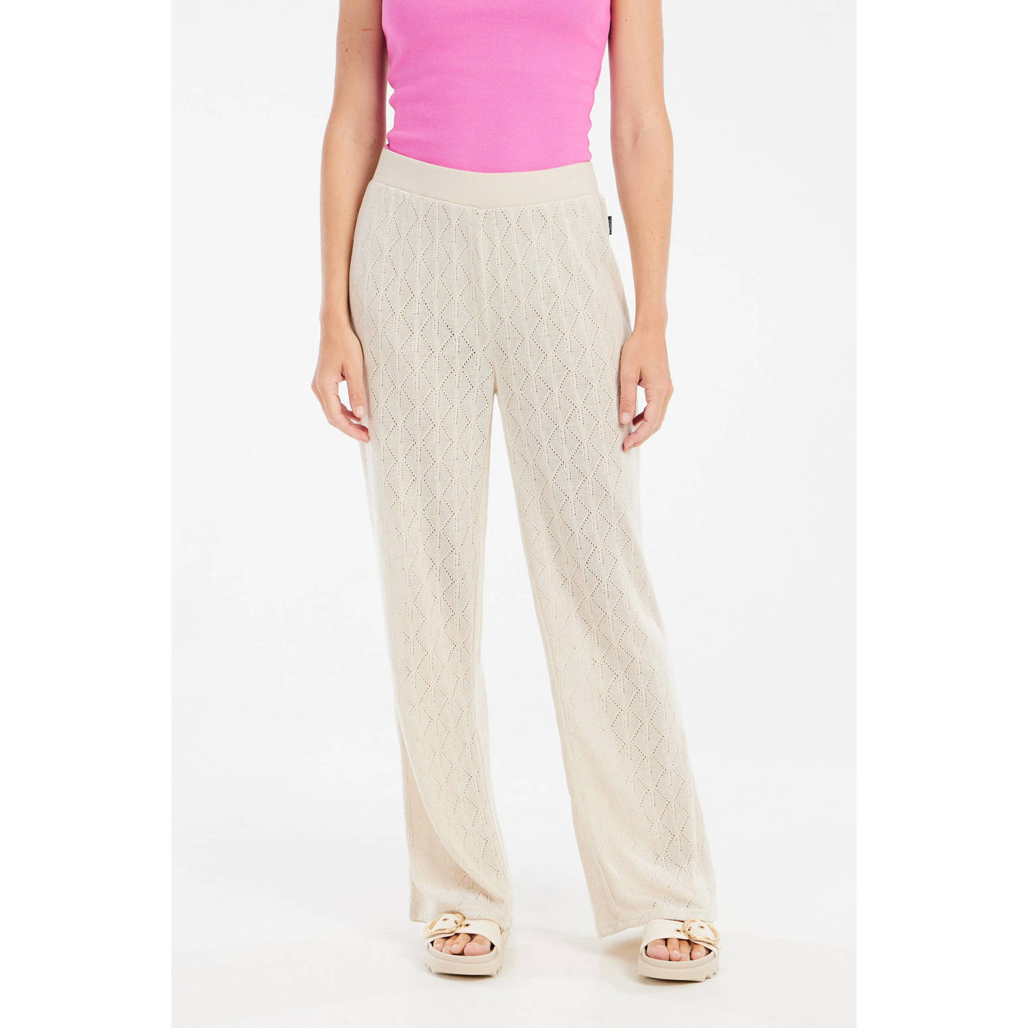 Protest wide leg regular waist broek ecru gebreid