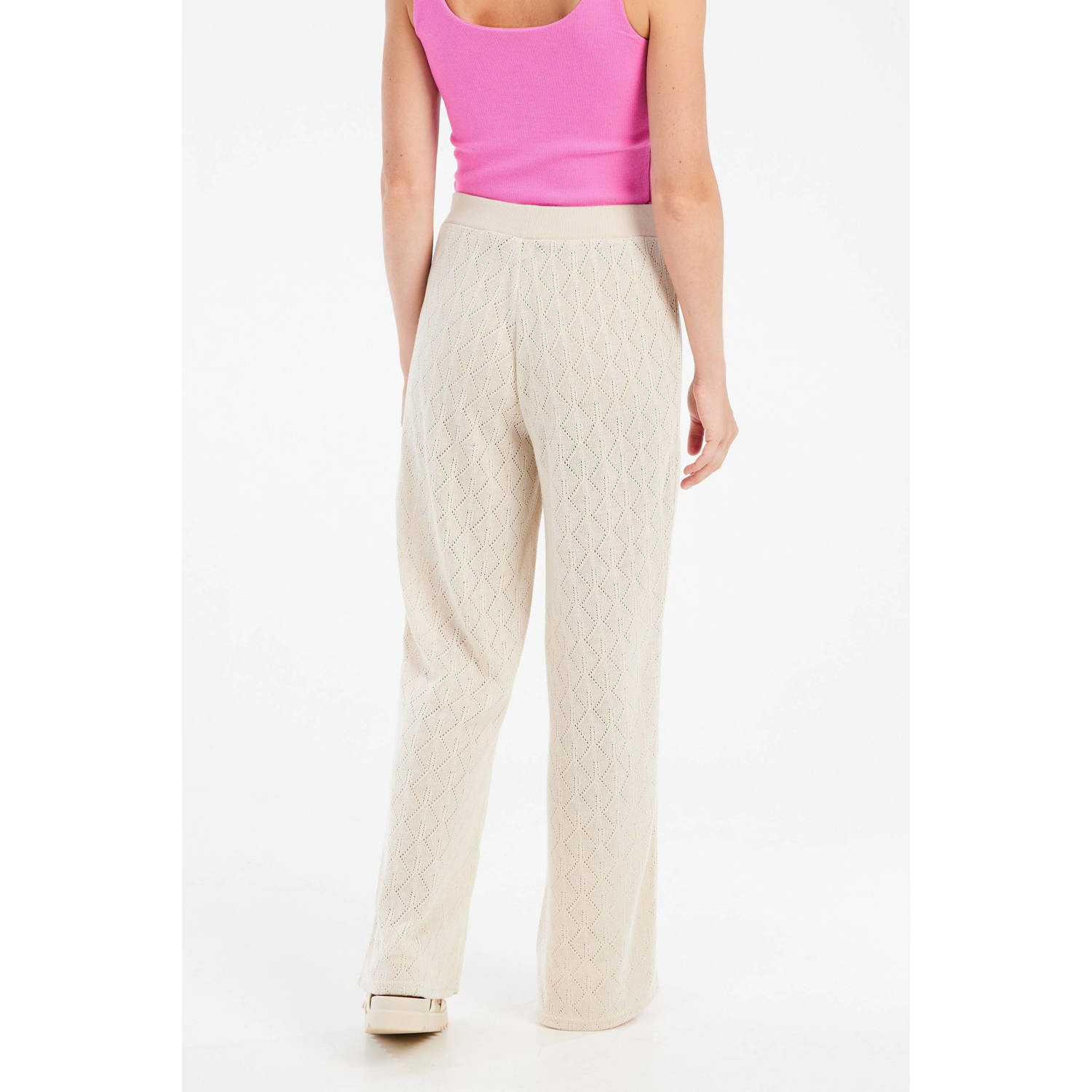 Protest wide leg regular waist broek ecru gebreid