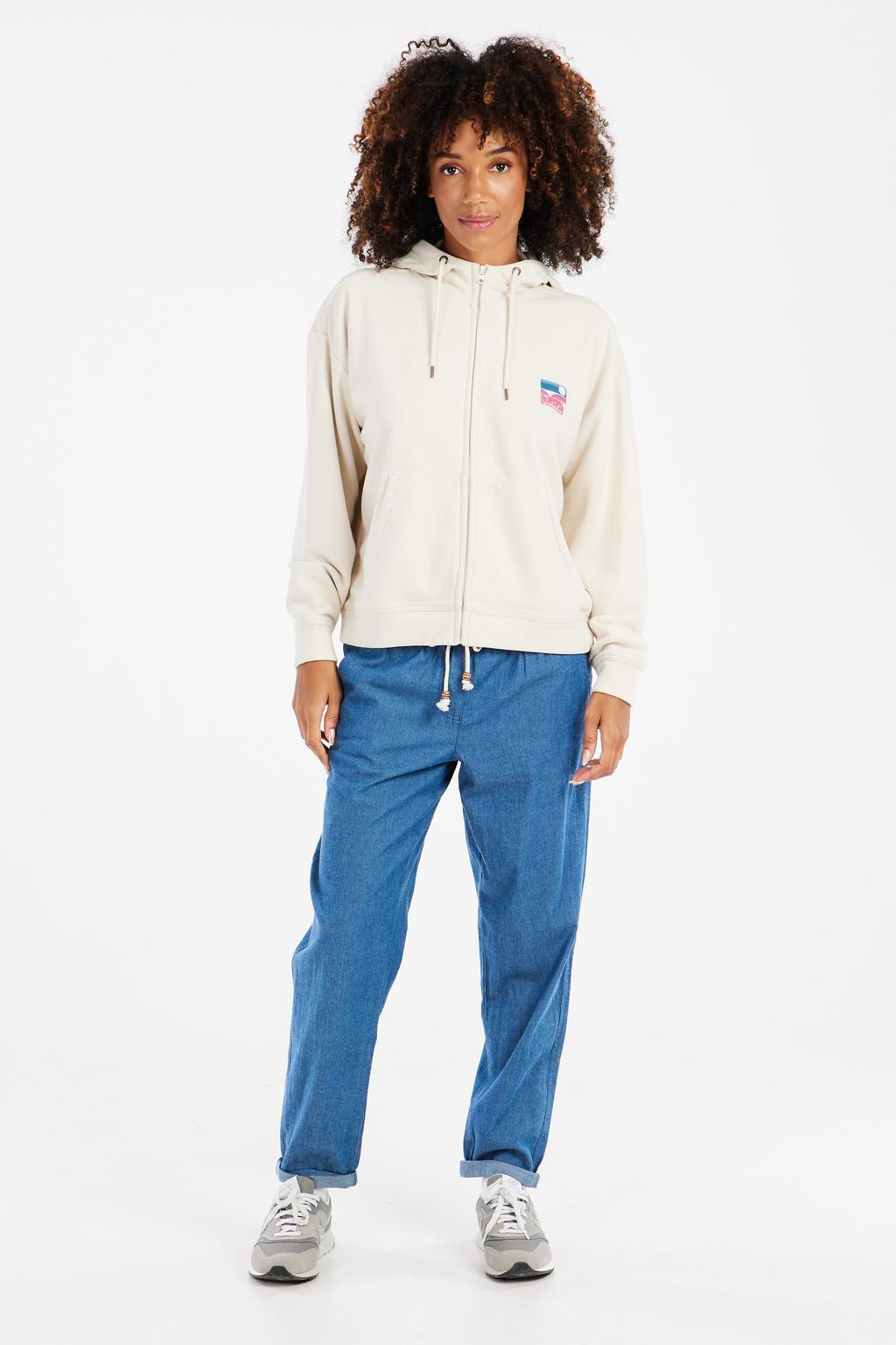 Ecru dames Protest sweatvest met backprint, lange mouwen, capuchon en ritssluiting