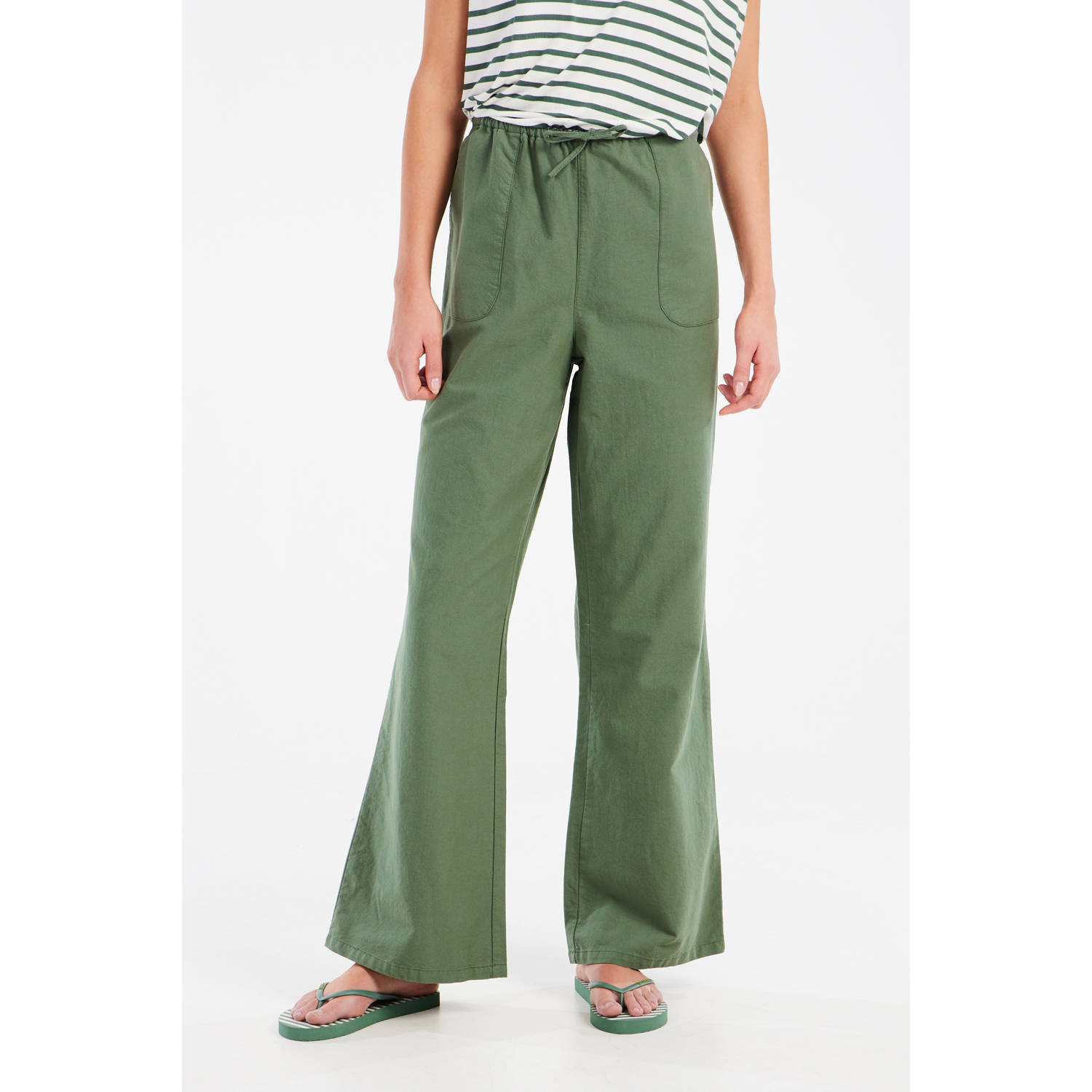 Protest wide leg regular waist broek olijfgroen