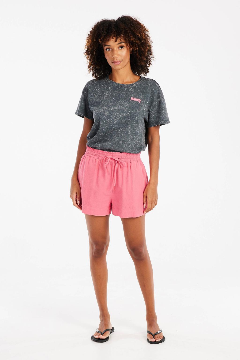 Grijze dames Protest T-shirt van katoen met backprint, korte mouwen en ronde hals