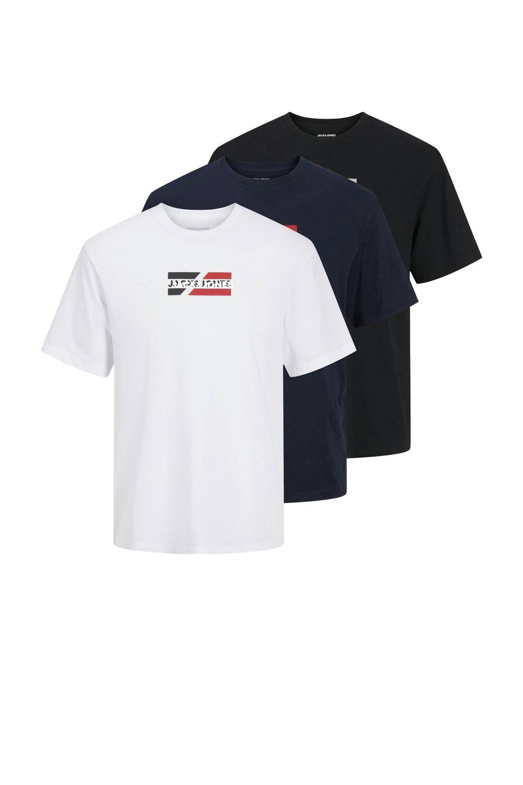 Set van 3 multikleurige heren JACK & JONES ESSENTIALS regular T-shirt van katoen met logo dessin, korte mouwen en ronde hals