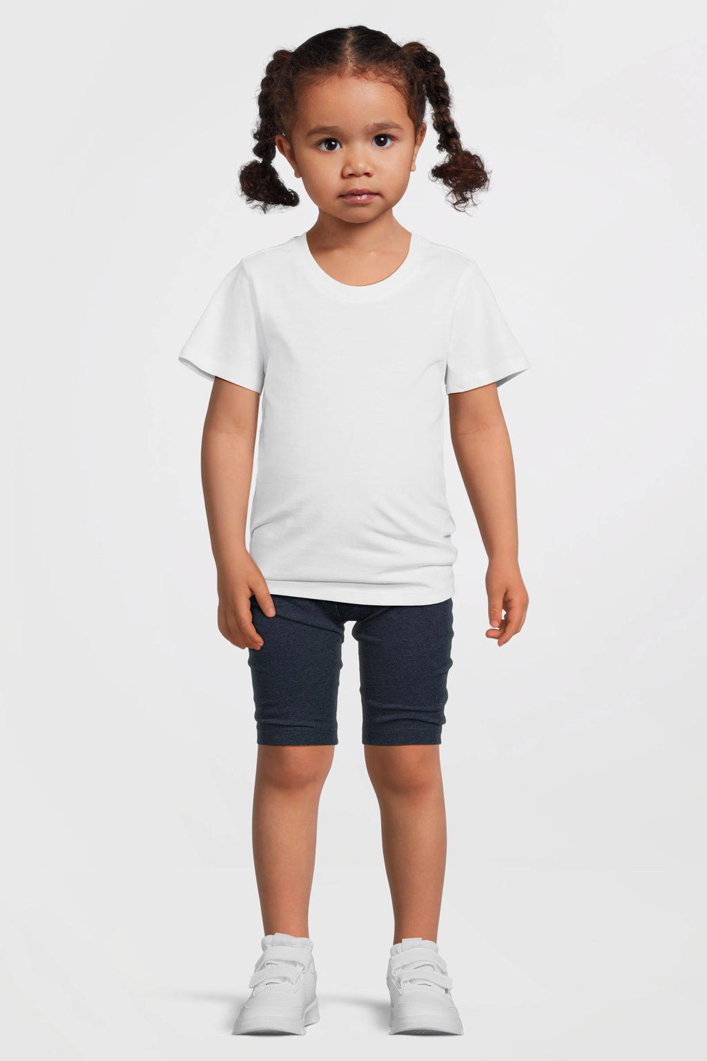 Witte meisjes Anytime T-shirt van katoen satijn met effen, korte mouwen en ronde hals