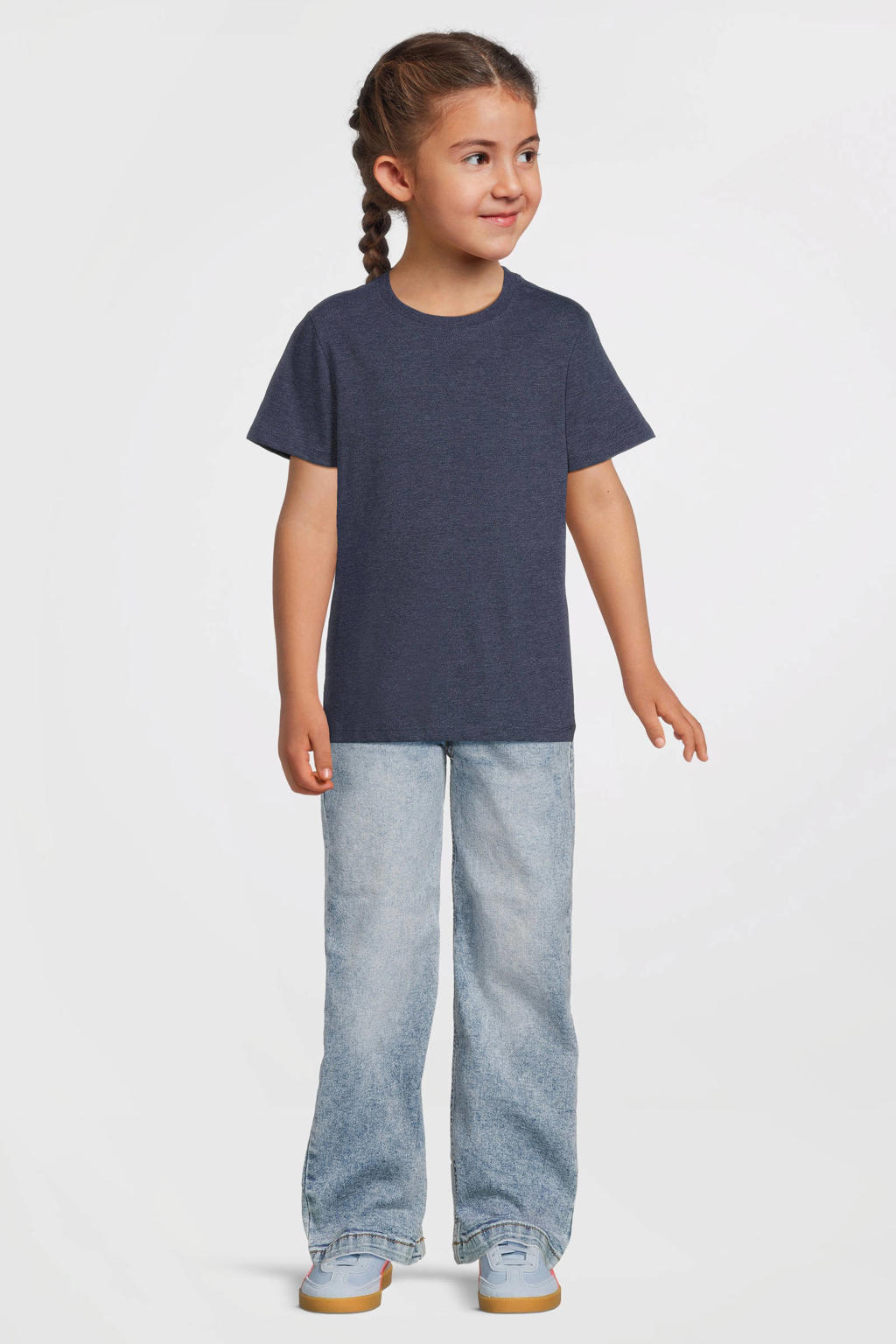 Marineblauw meisjes Anytime T-shirt melange van katoen met korte mouwen en ronde hals