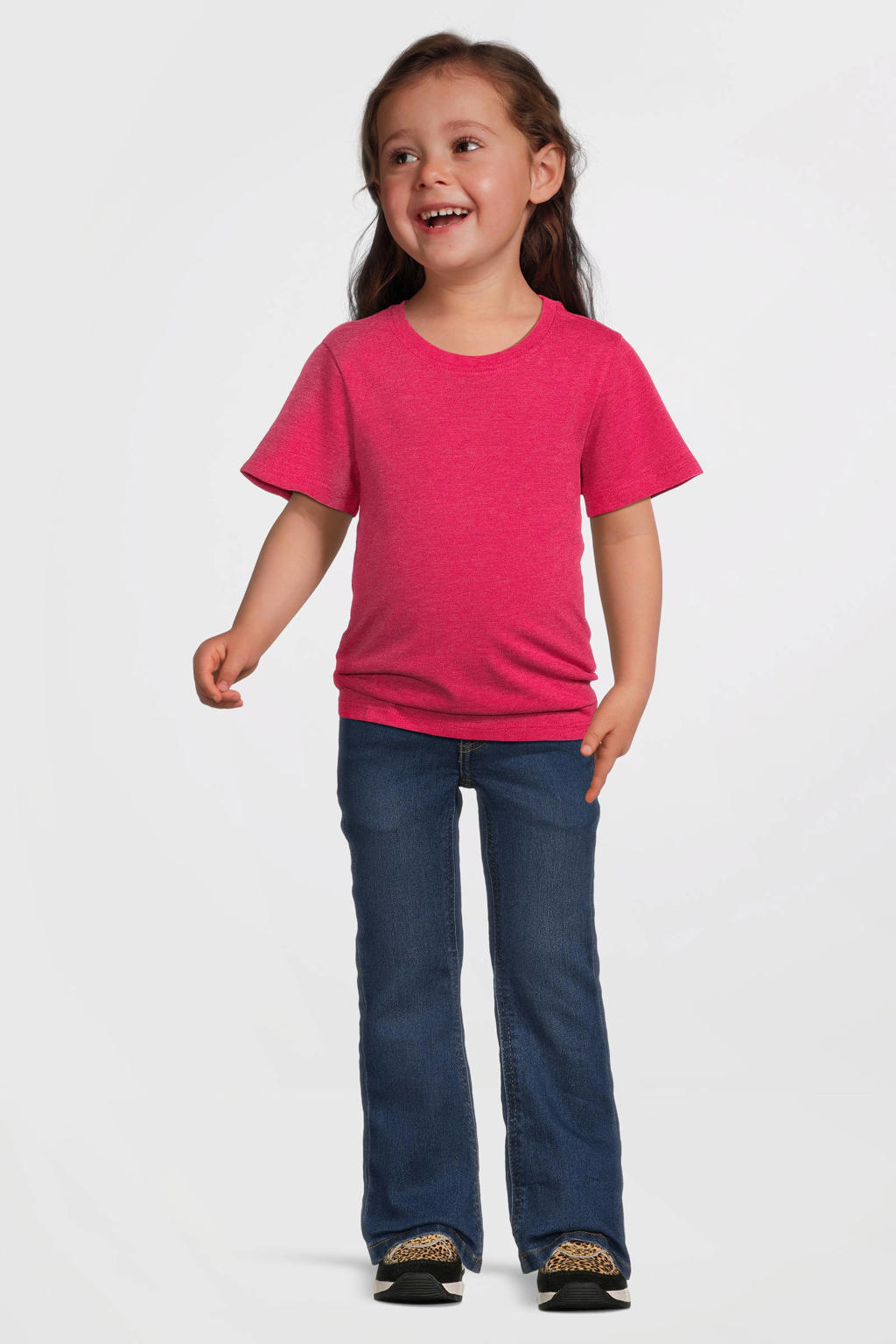 Roze meisjes Anytime T-shirt melange van katoen met korte mouwen en ronde hals