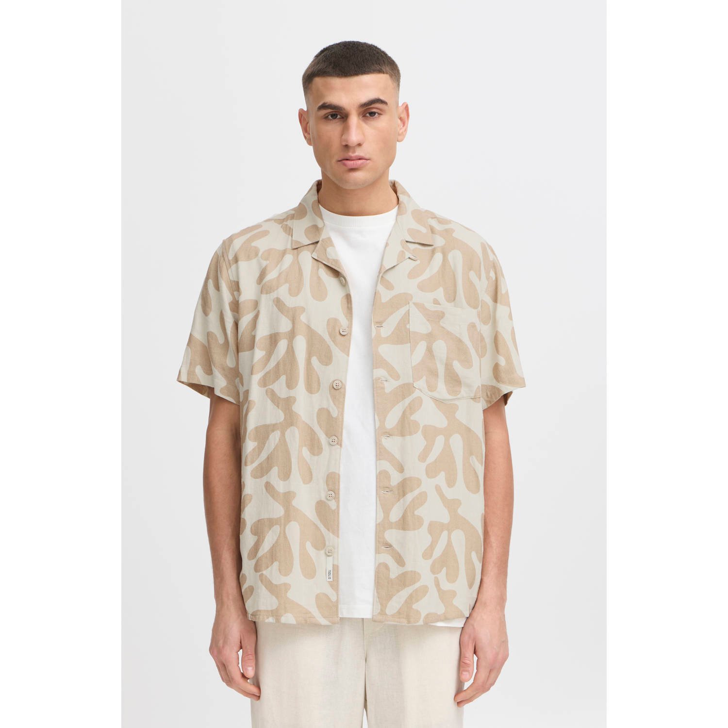 Solid linnen casual overhemd beige