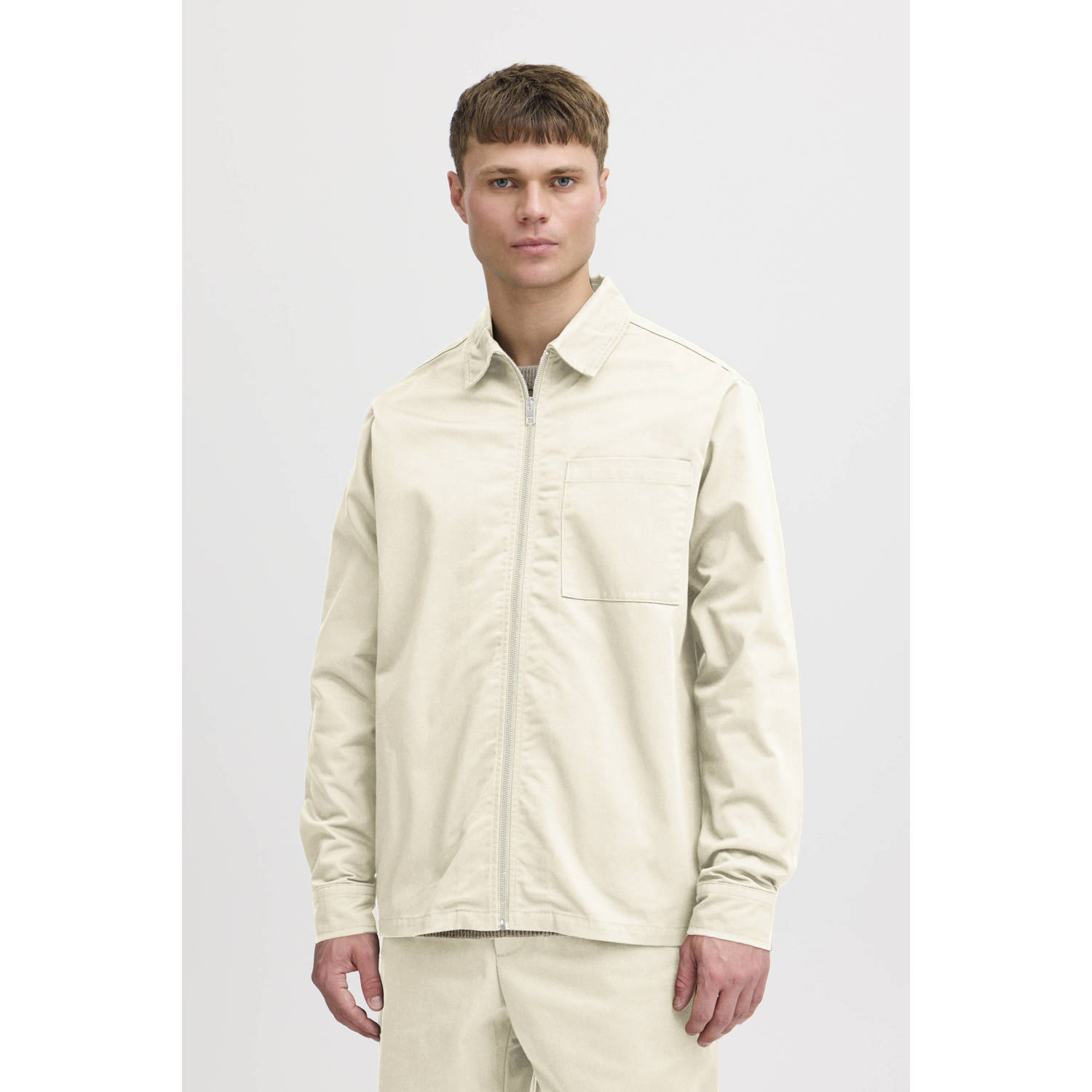 Solid Delon Zipper Overhemd Heren