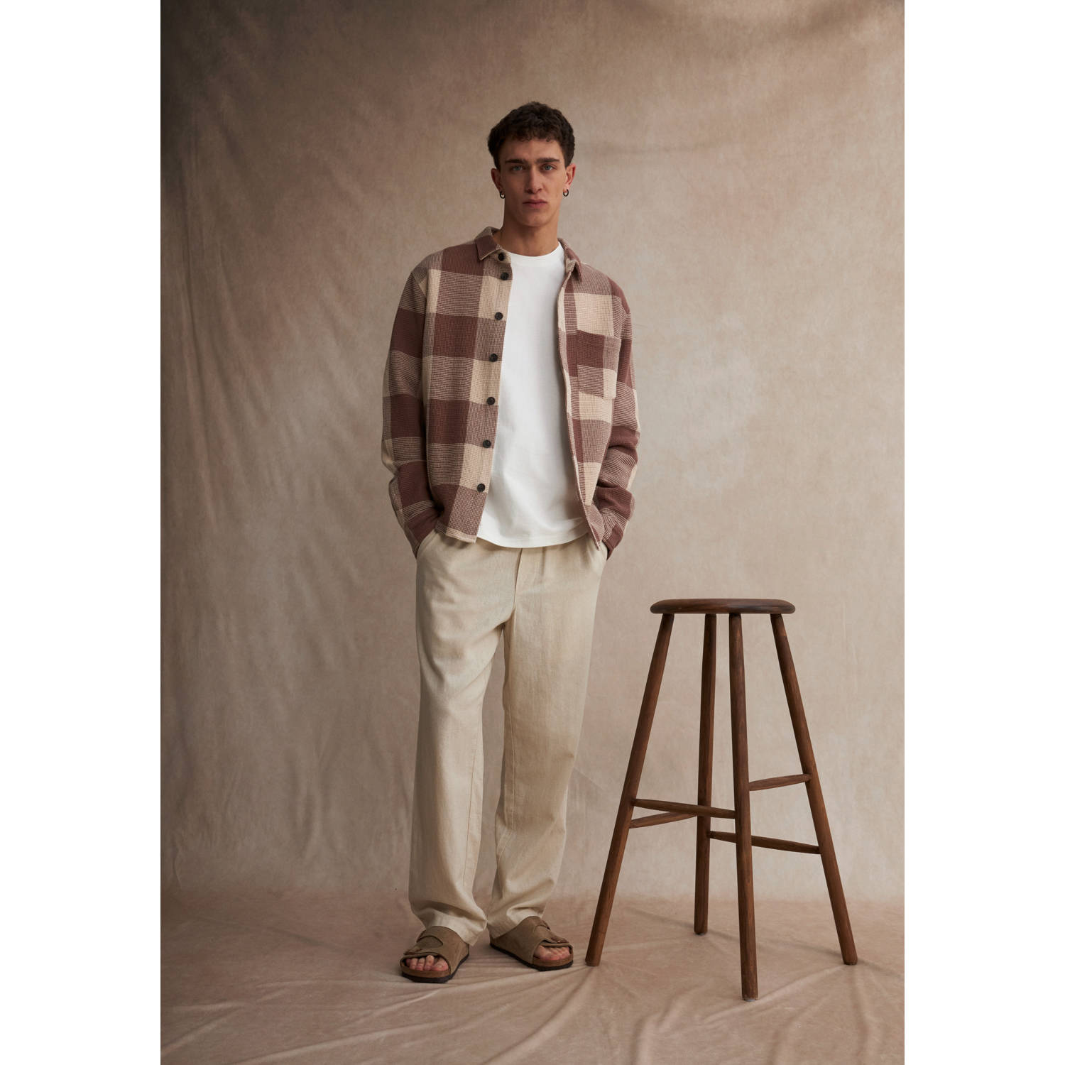 Solid overshirt met textuur bruin