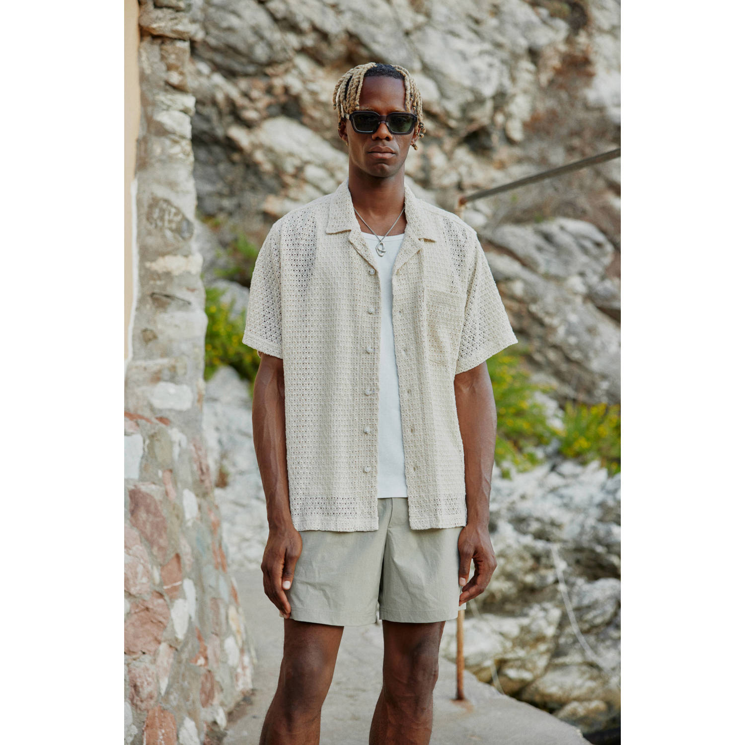 Solid regular overshirt ecru