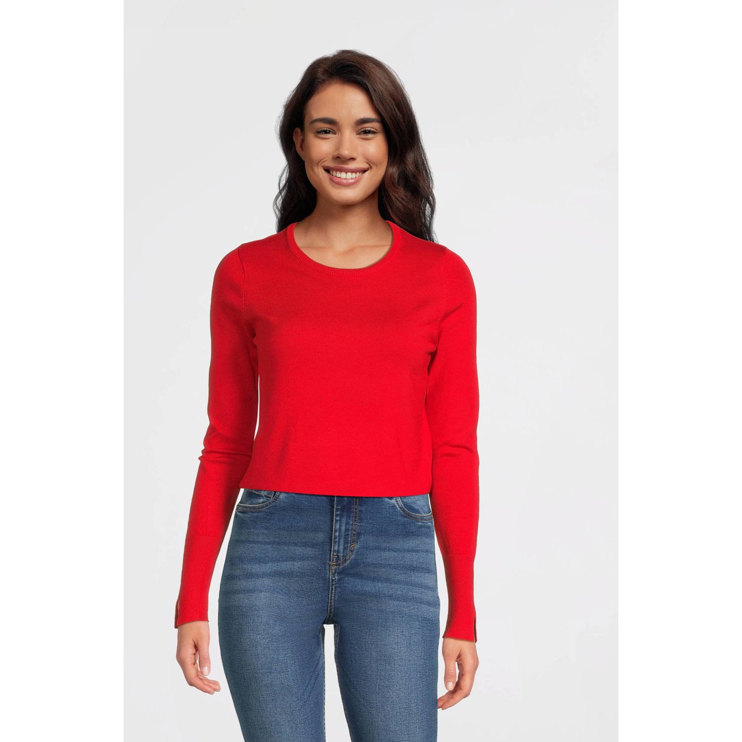 Anytime fijngebreide trui rood