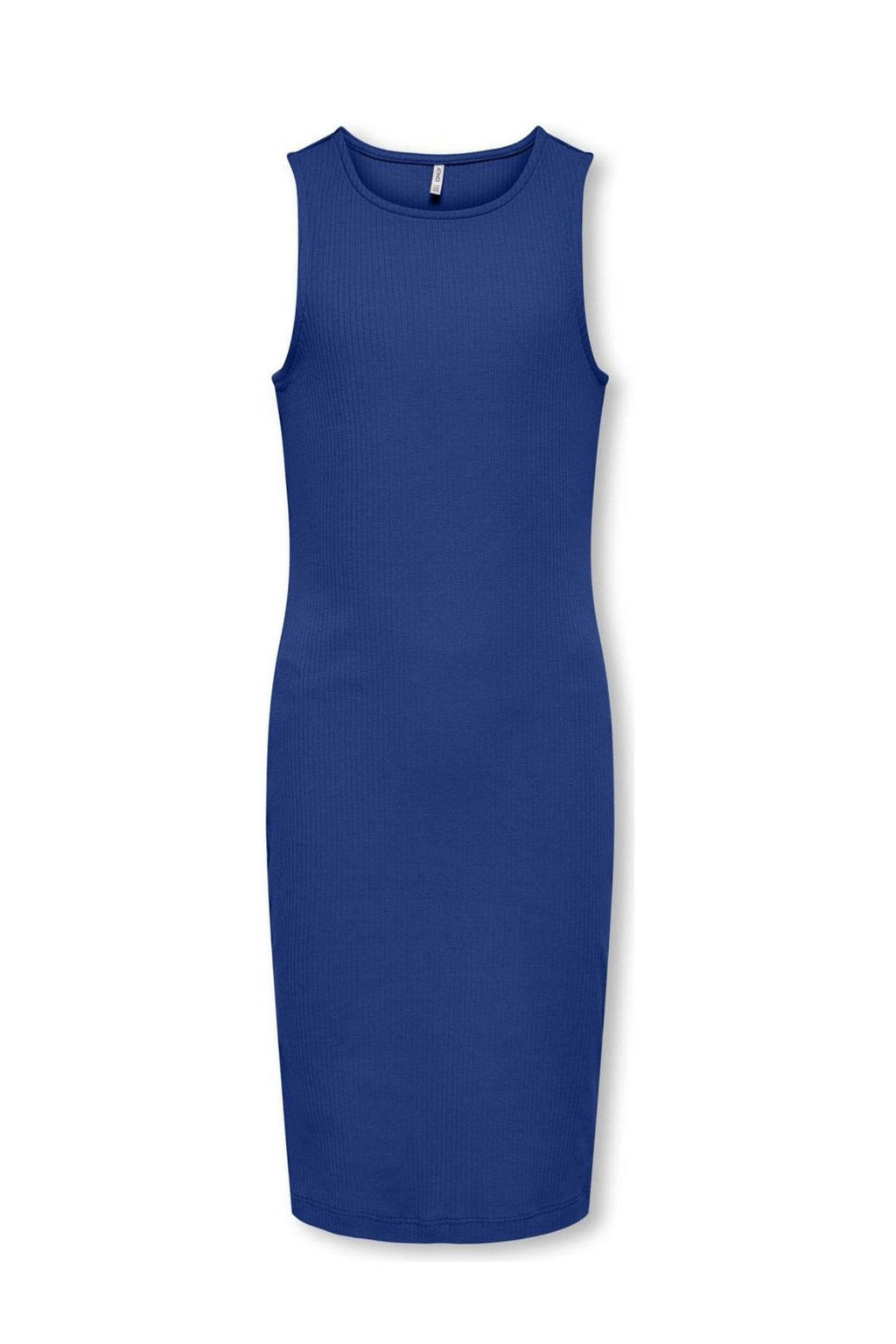 Blauwe meisjes KIDS ONLY GIRL zomerjurk van stretchkatoen met effen en ronde hals