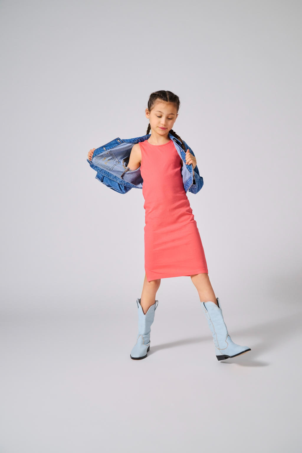 Roze meisjes KIDS ONLY GIRL zomerjurk van stretchkatoen met effen en ronde hals