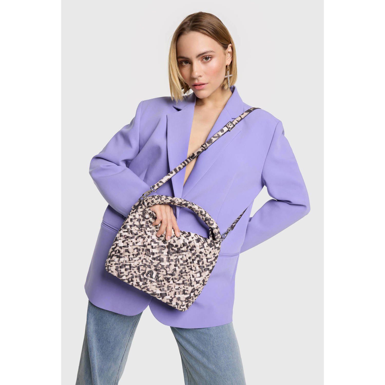 Alix the Label gevlochten crossbody tas met panterprint beige