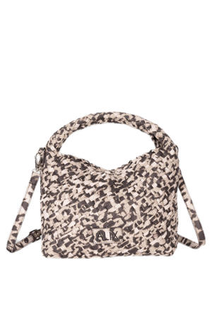  gevlochten crossbody tas met panterprint beige