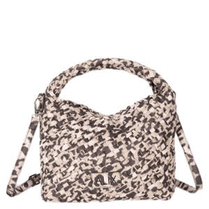 gevlochten crossbody tas met panterprint beige