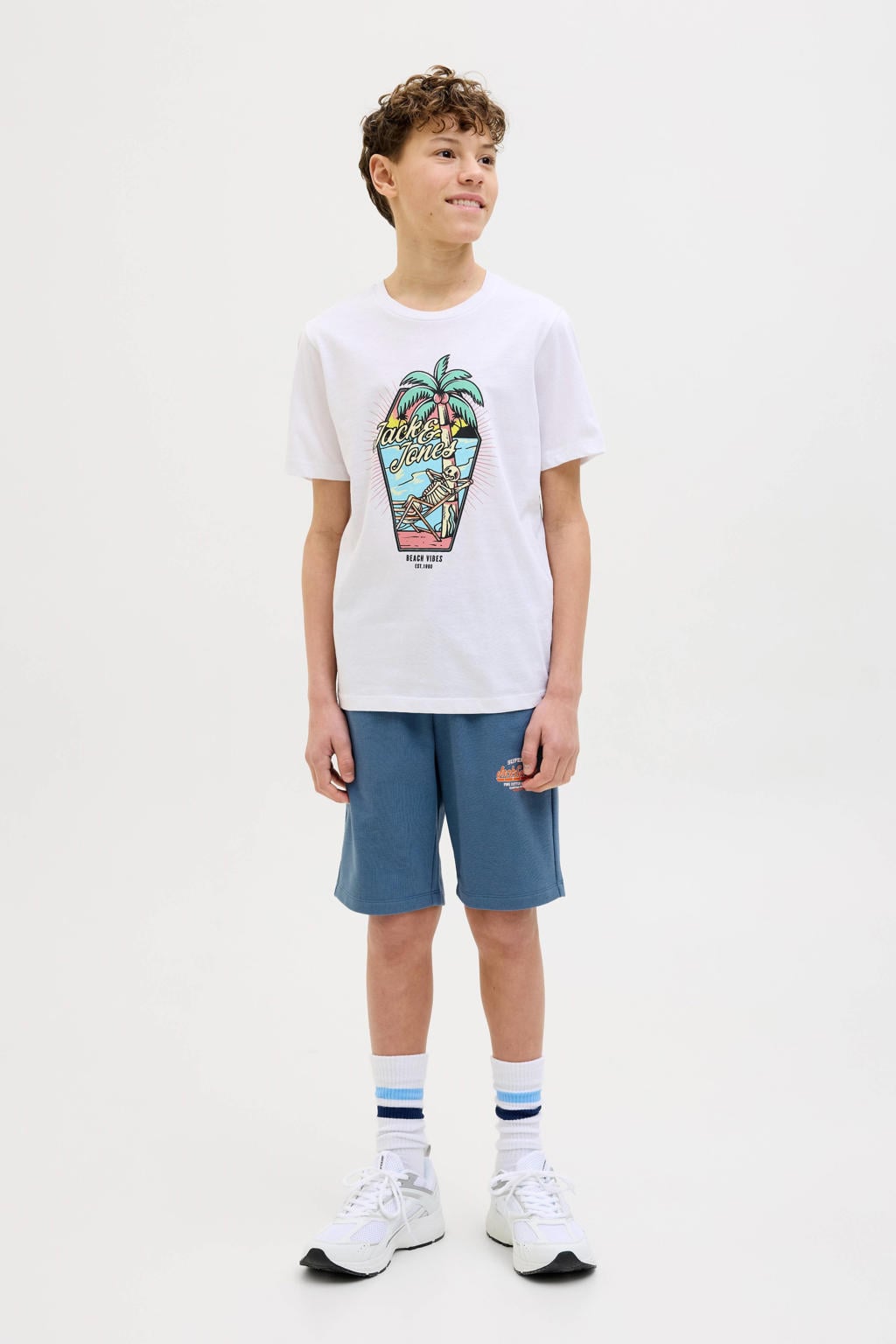 JACK & JONES JUNIOR sweatshort JPSTLOGO met logo middenblauw