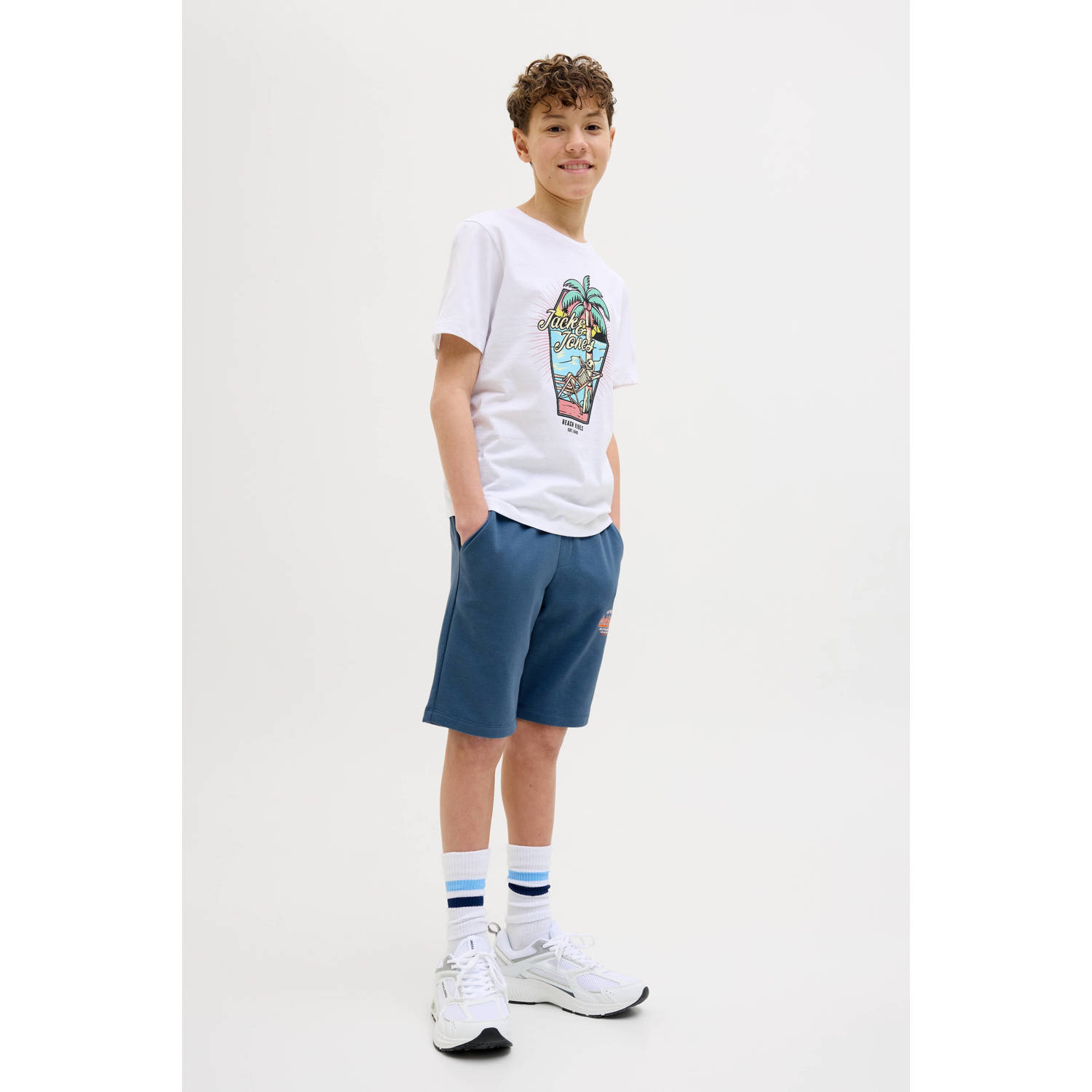 JACK & JONES JUNIOR sweatshort JPSTLOGO met logo middenblauw