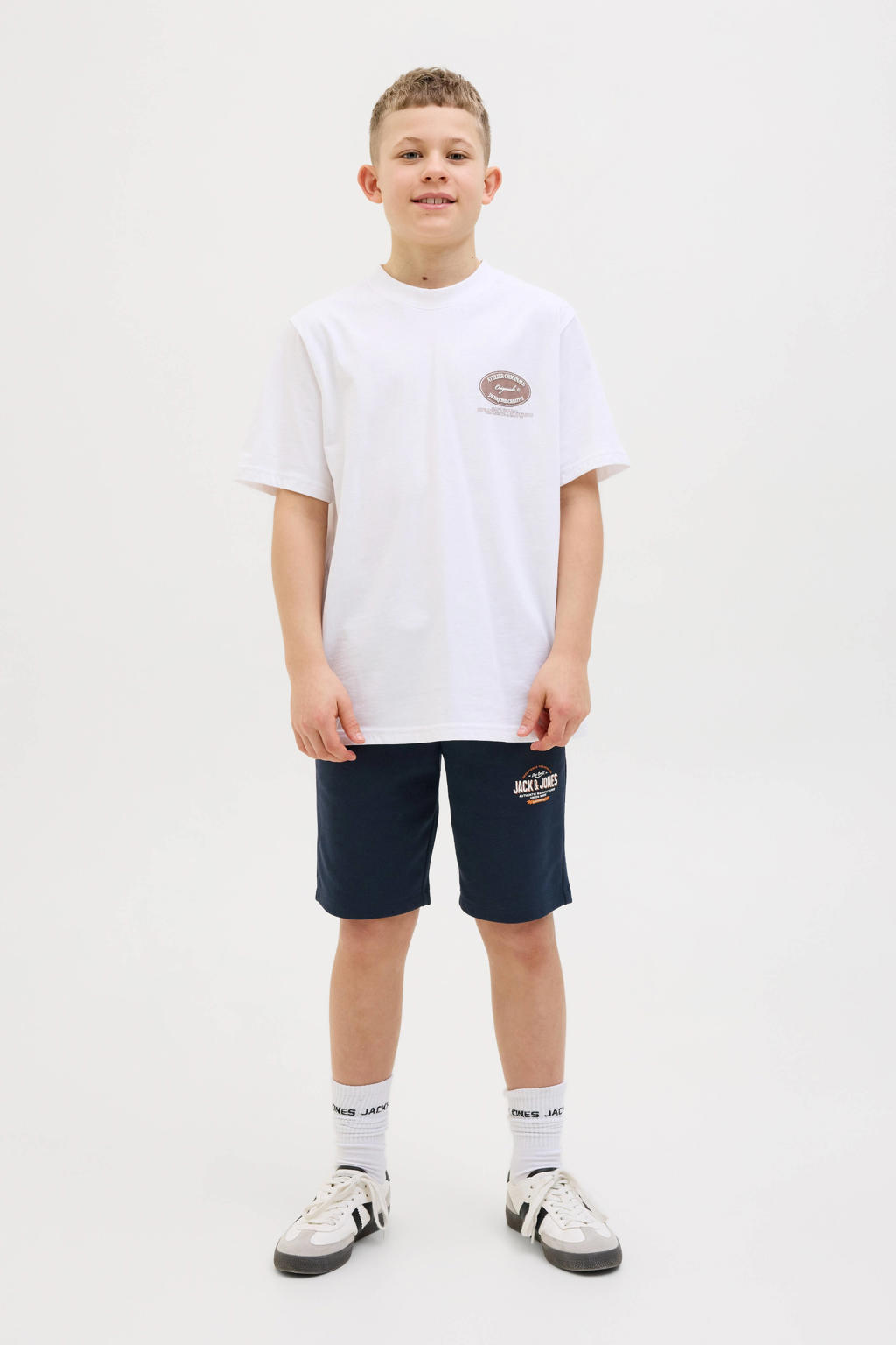 JACK & JONES JUNIOR sweatshort JPSTLOGO met logo marineblauw