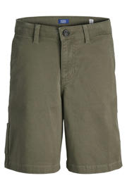 thumbnail: Olijfgroene jongens JACK & JONES JUNIOR casual short van stretchkatoen met relaxed, rits- en knoopsluiting en effen