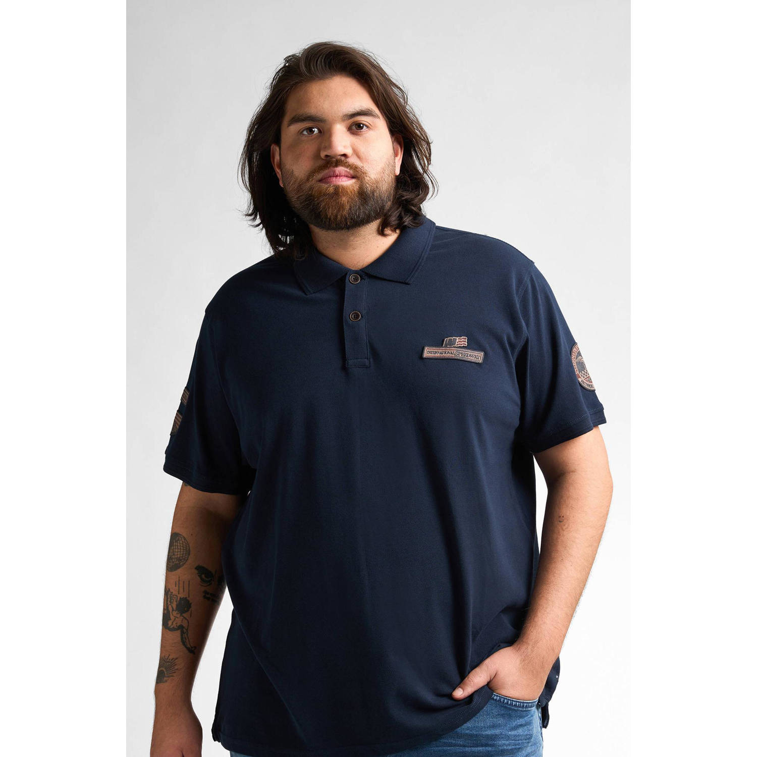 Petrol industries Plus Size polo donkerblauw