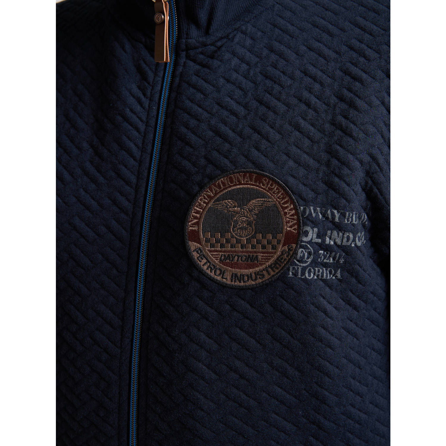 Petrol Industries sweatvest met ingebreid patroon donkerblauw