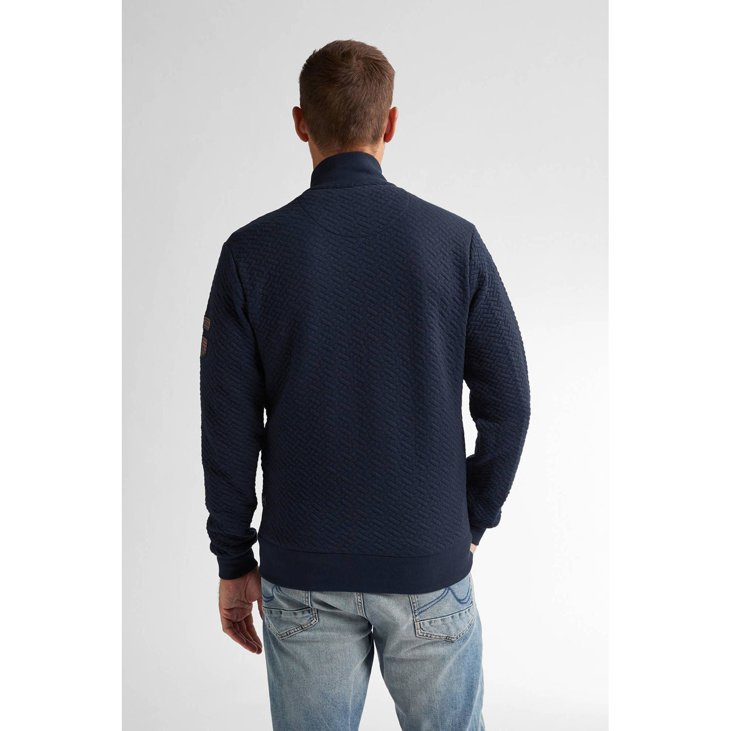 Petrol Industries sweatvest met ingebreid patroon donkerblauw
